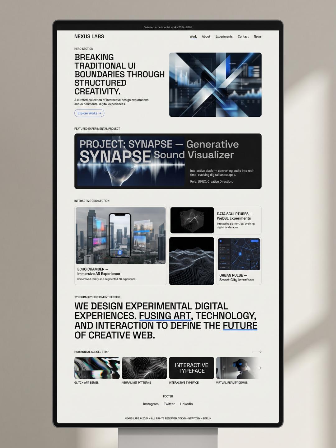 Art portfolio website interface framed in solid borders