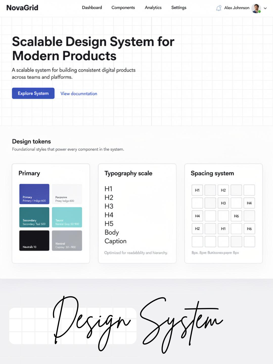 Symmetrical layout mock showing multi-column grid alignment
