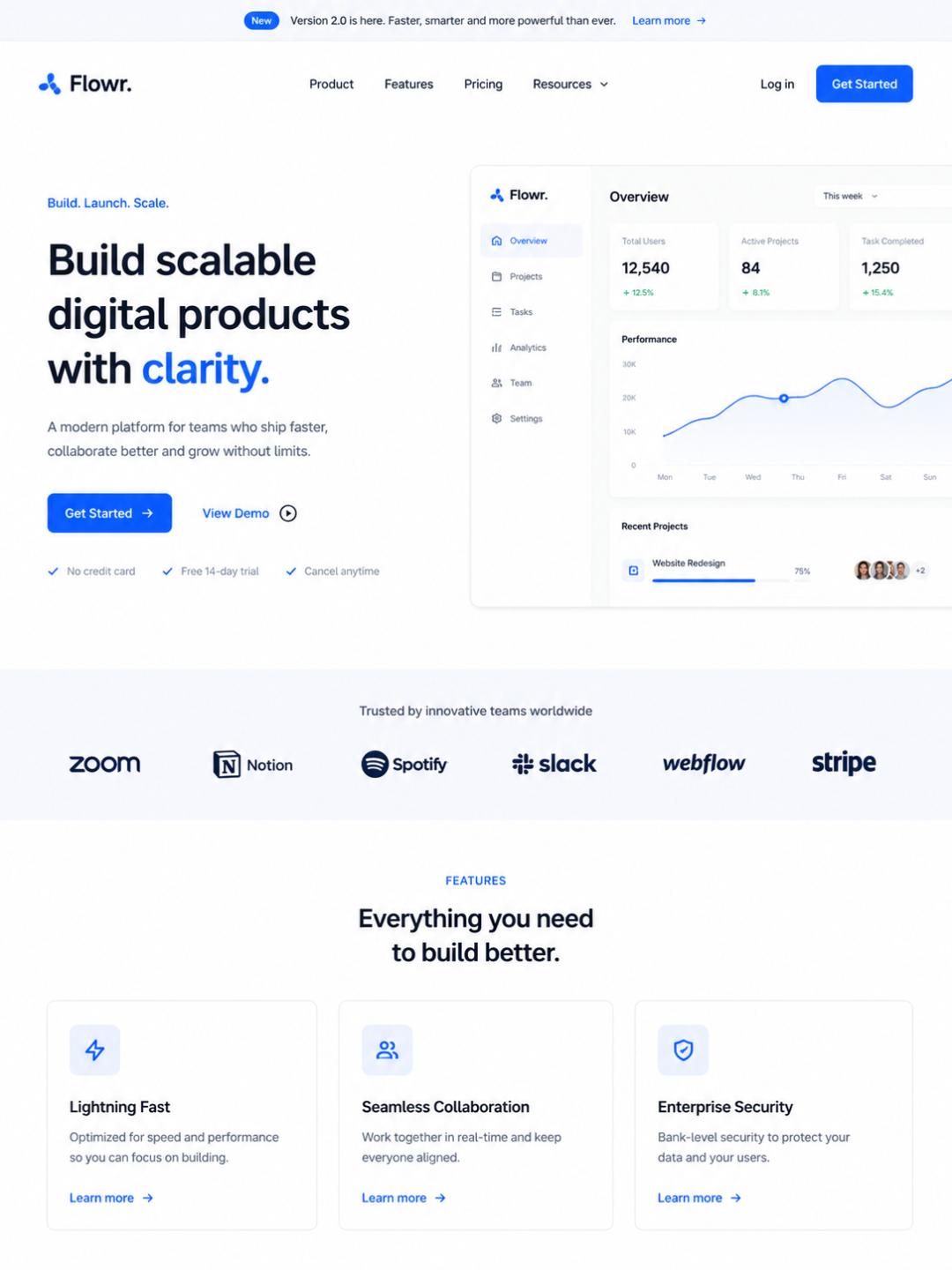 Minimalist portfolio landing page featuring ample white space