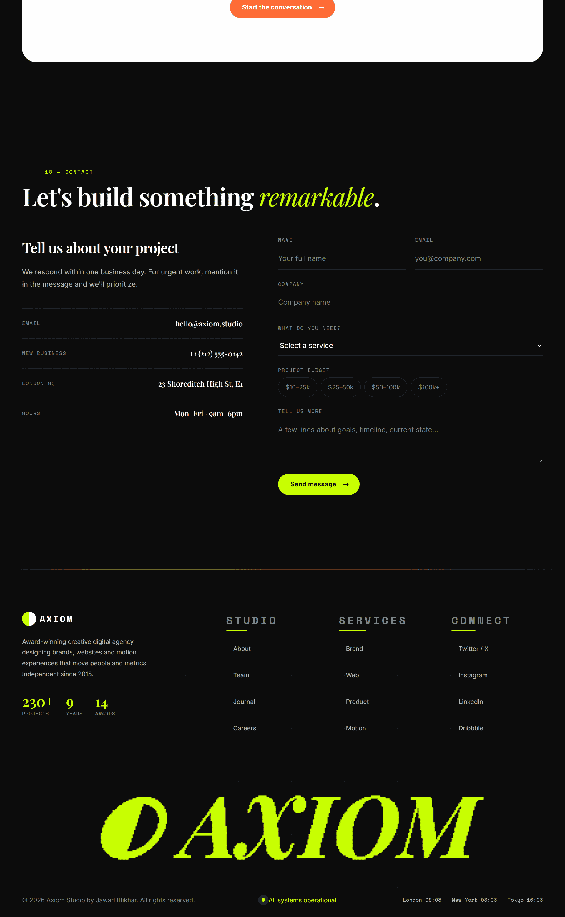 Axiom portfolio theme UI display