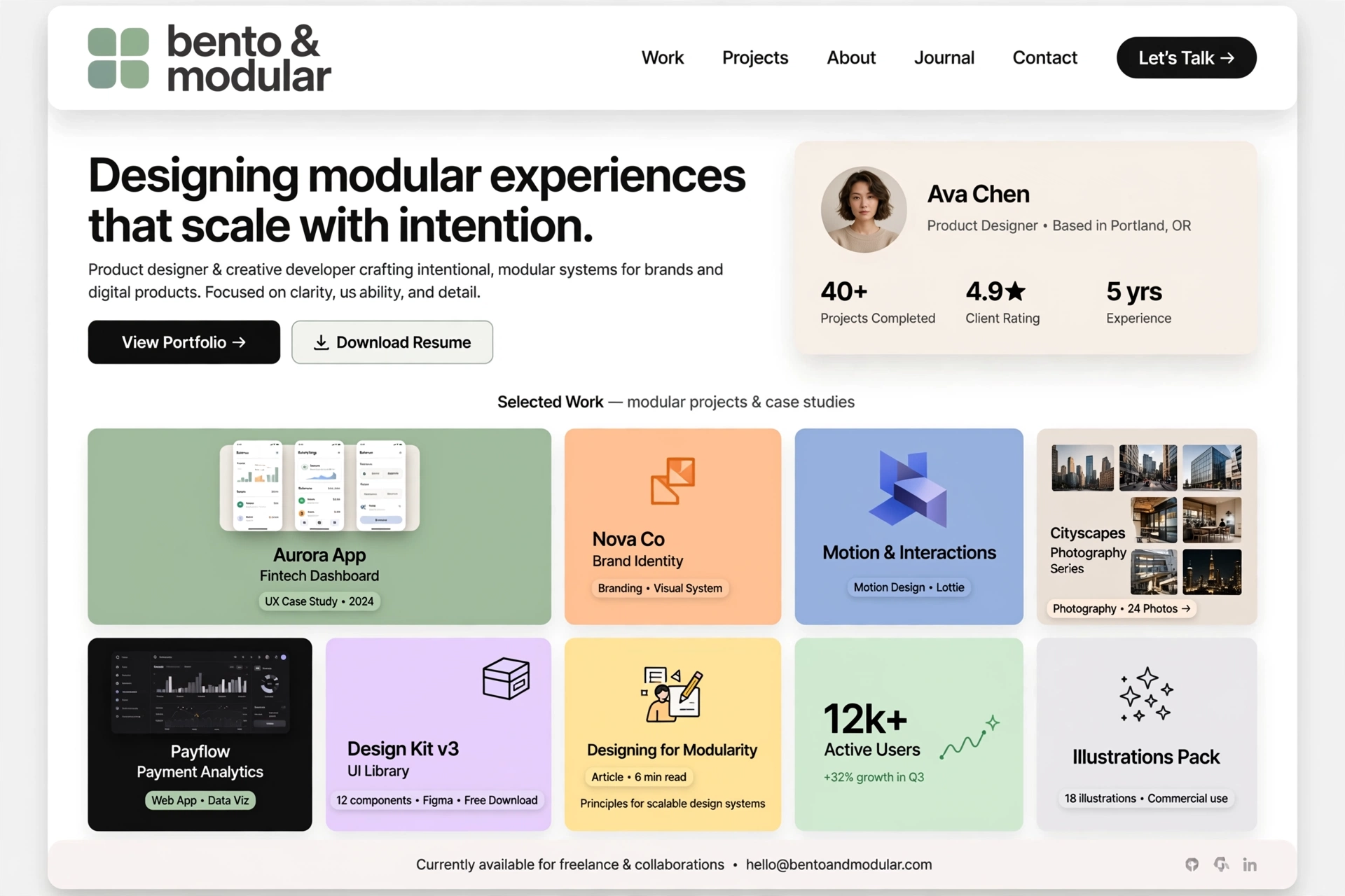 Dashboard Example – Bento & Modular portfolio website landing page