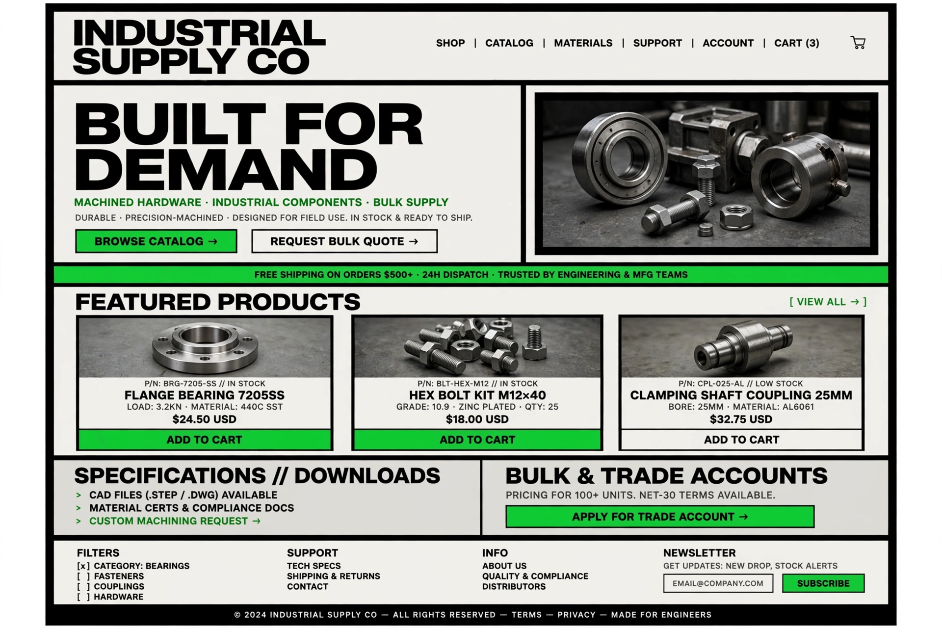 Brutalist & Industrial ecommerce website landing page