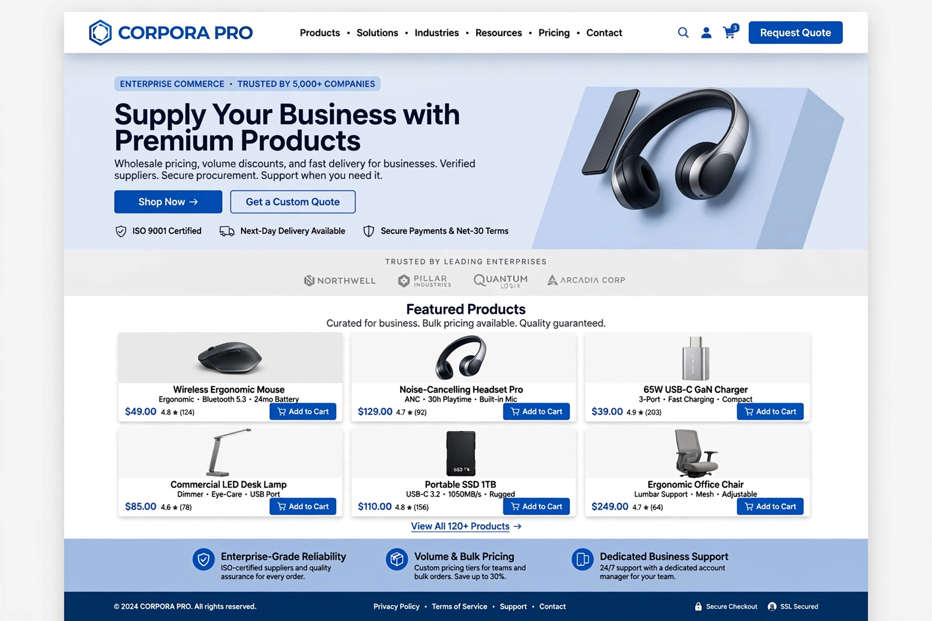 Corporate & Professional ecommerce website landing page