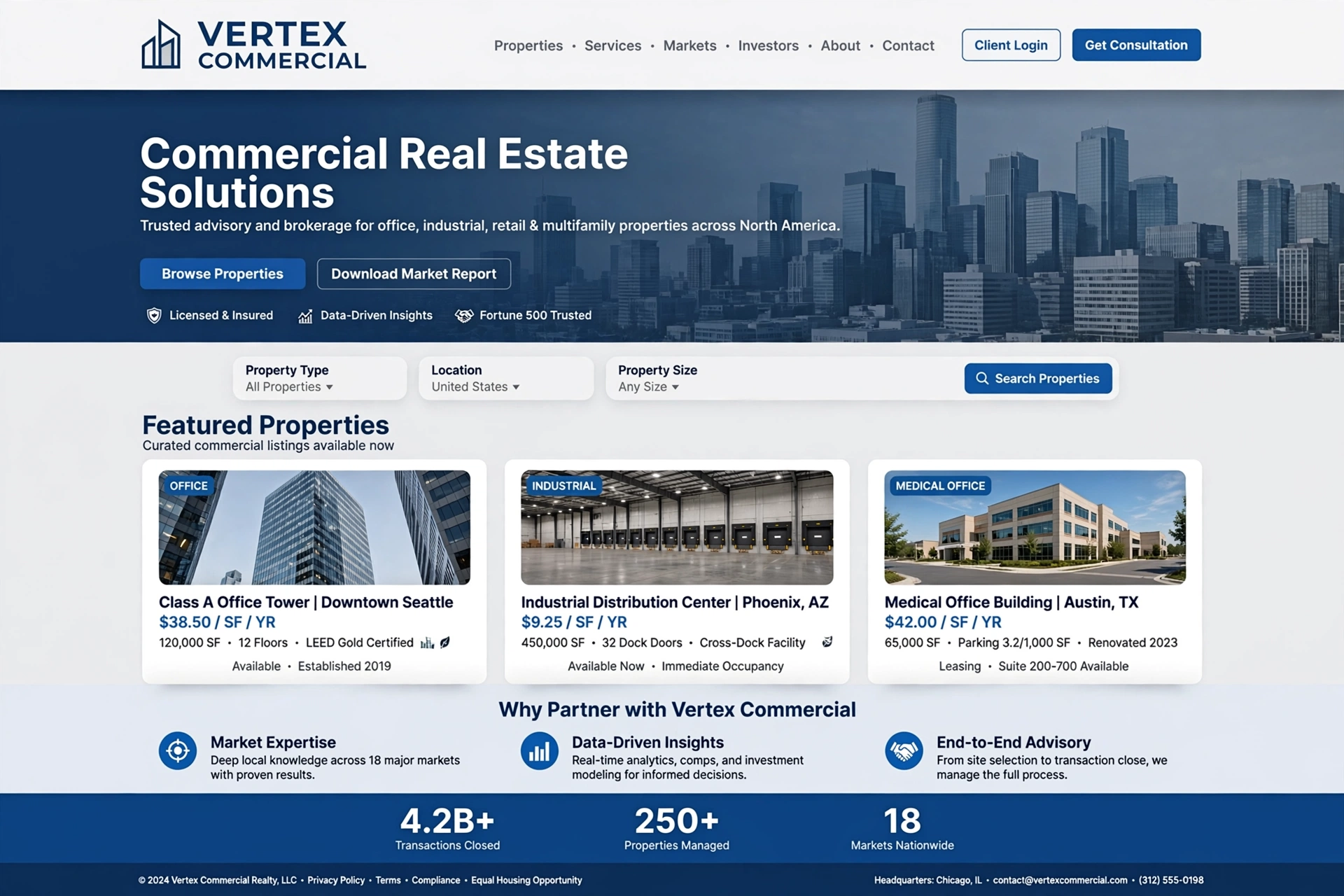 Corporate & Professional real estate website landing page
