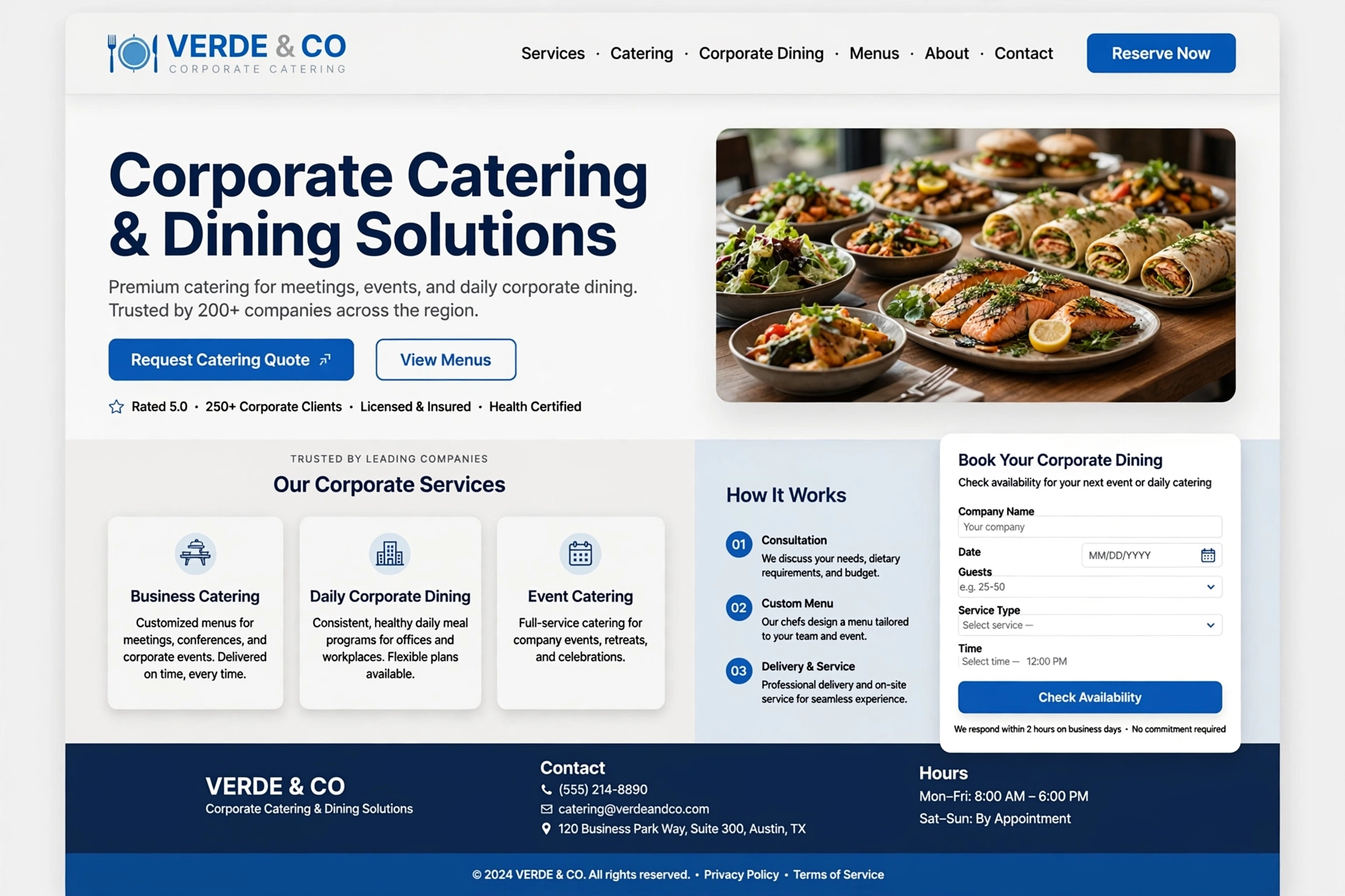 Corporate & Professional restaurant website landing page