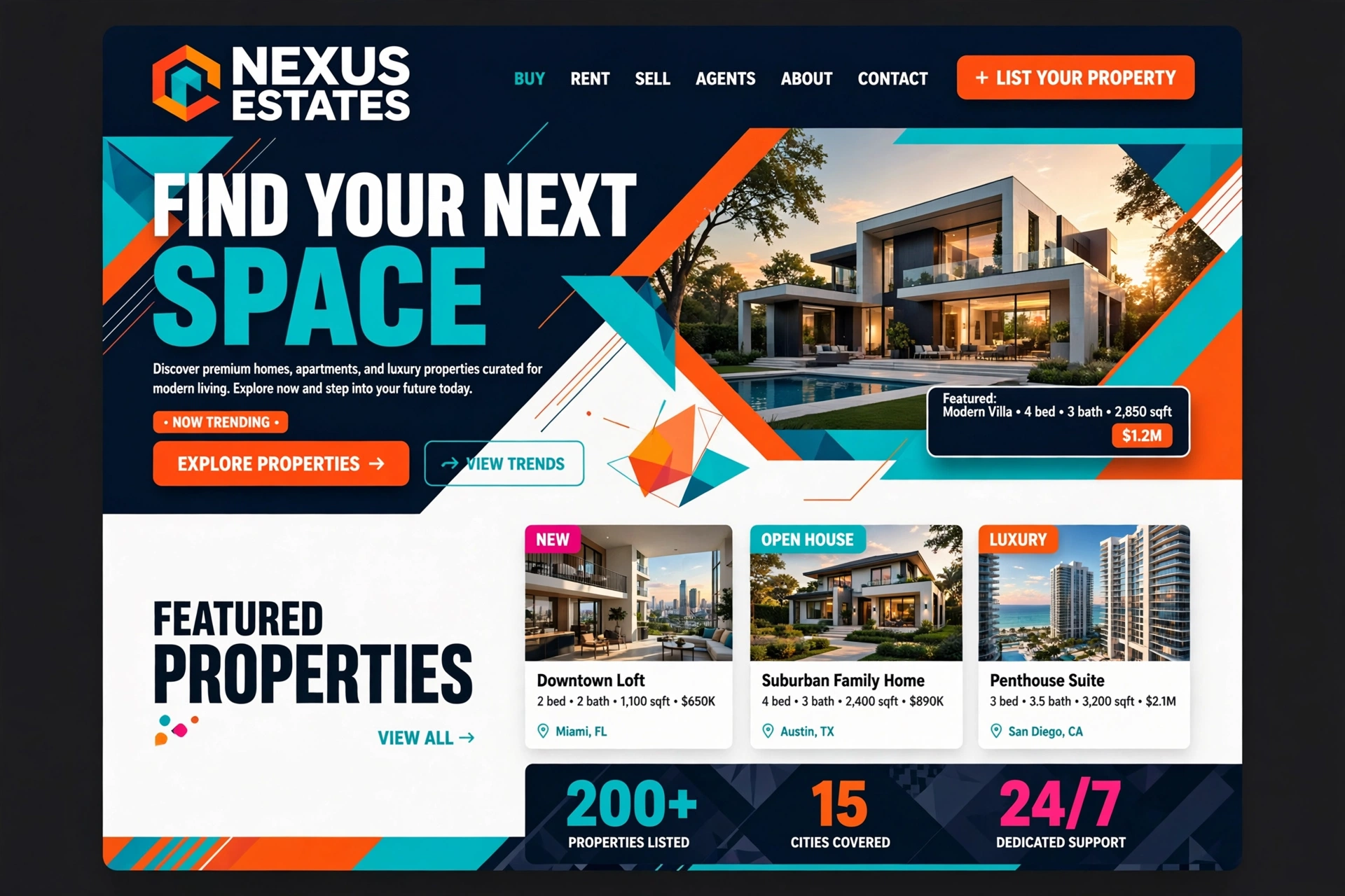 Creative & Bold real estate website landing page