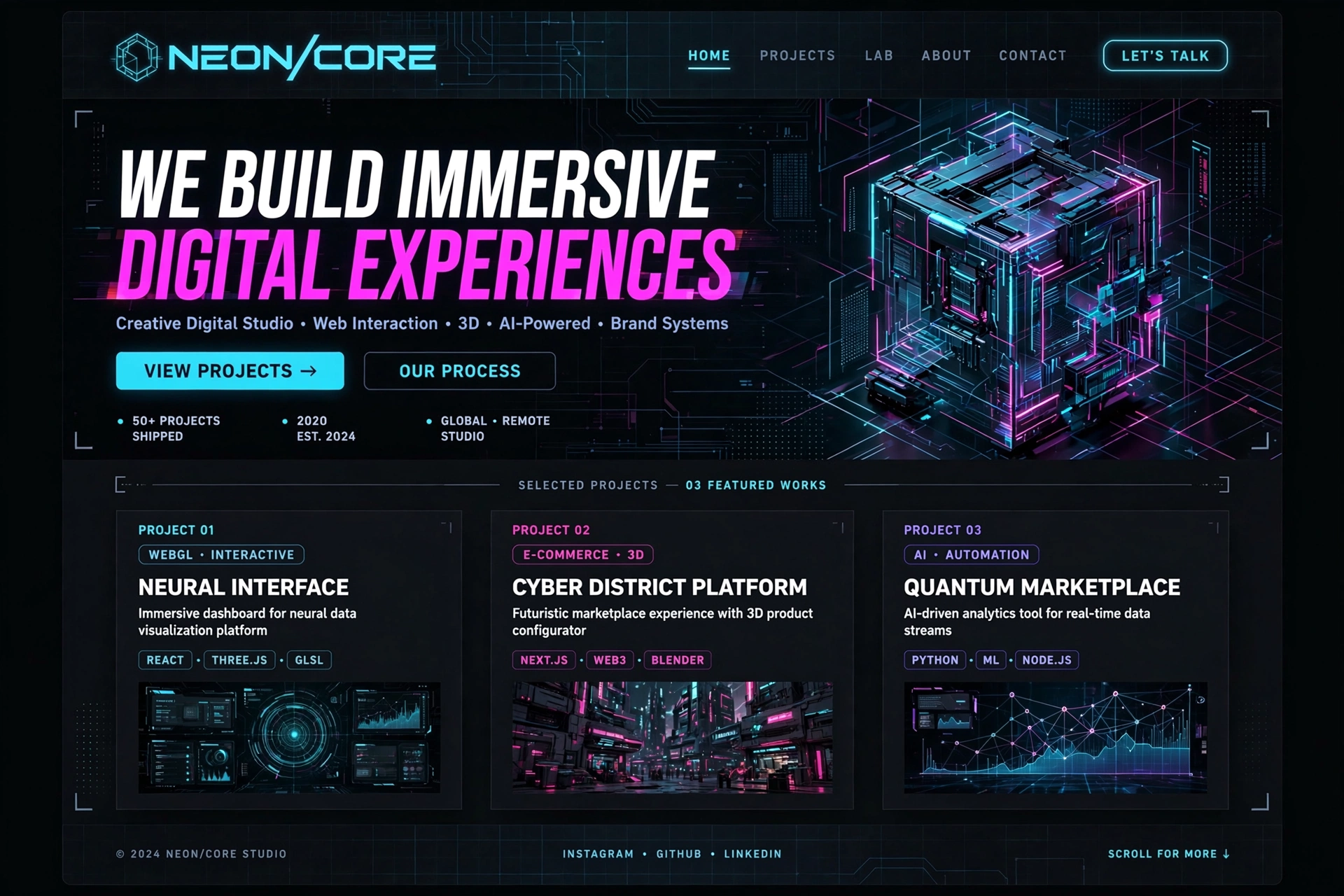 Dark & Cyberpunk portfolio website landing page