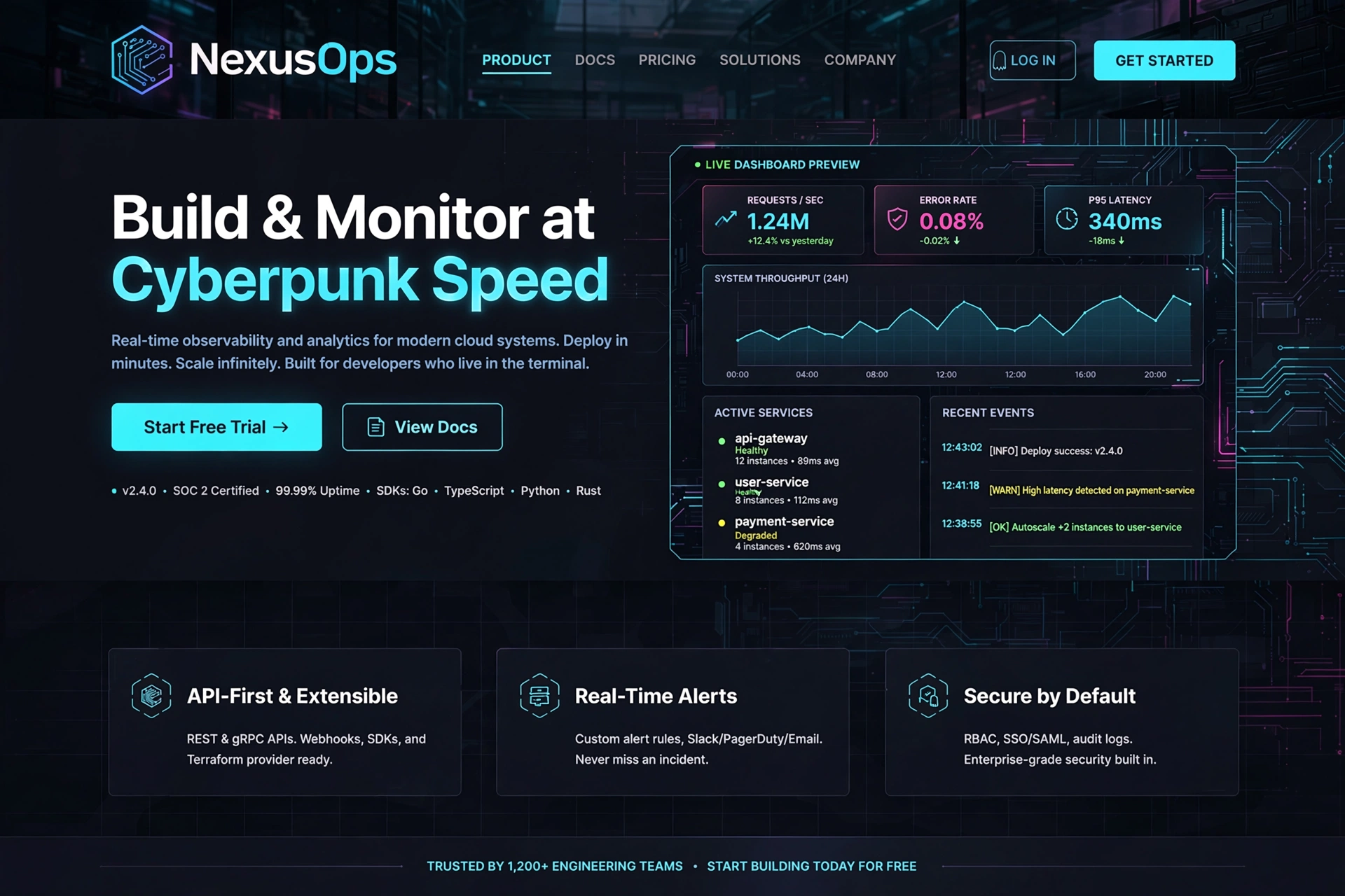 Dark & Cyberpunk SaaS website landing page