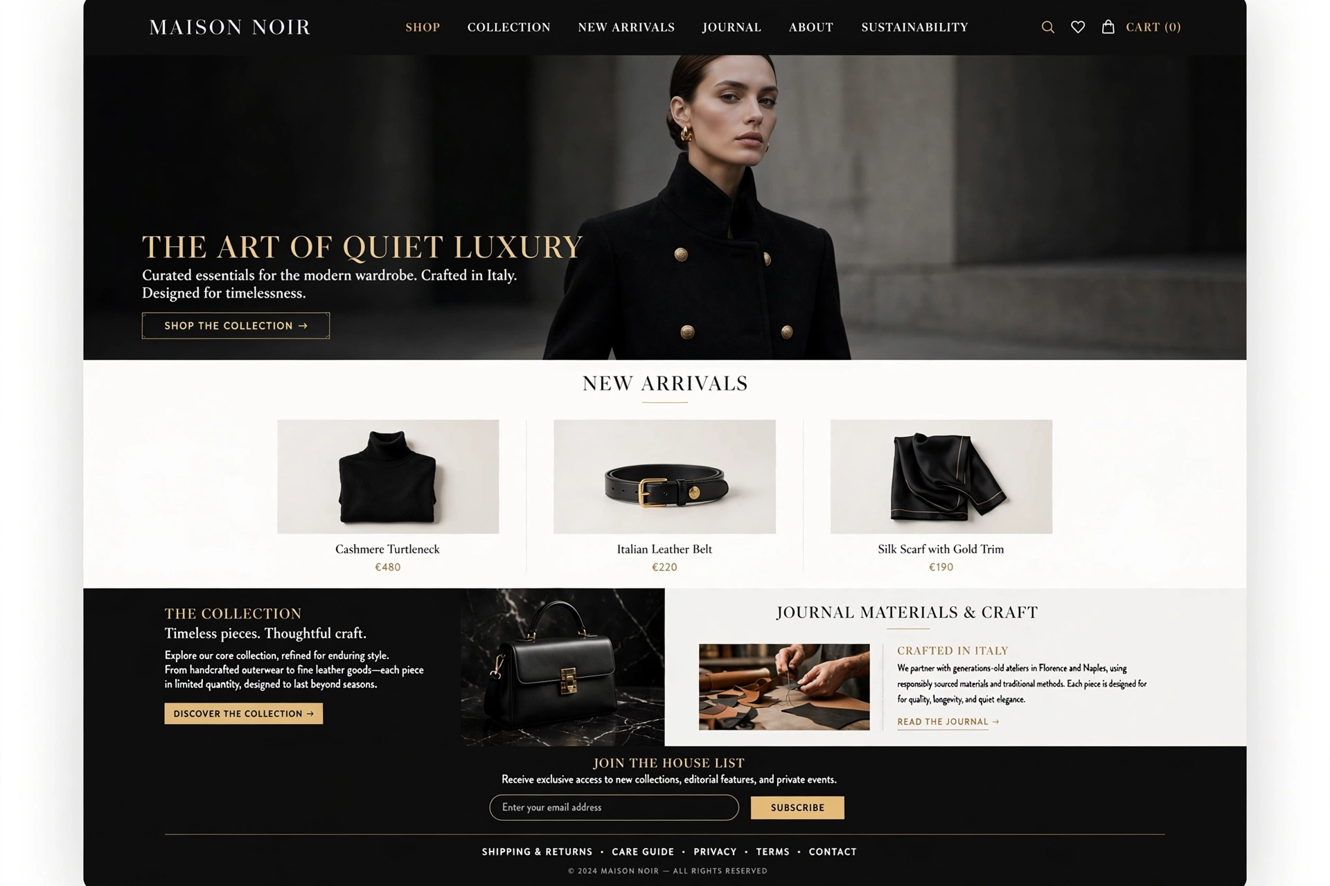 Editorial & Luxury ecommerce website landing page