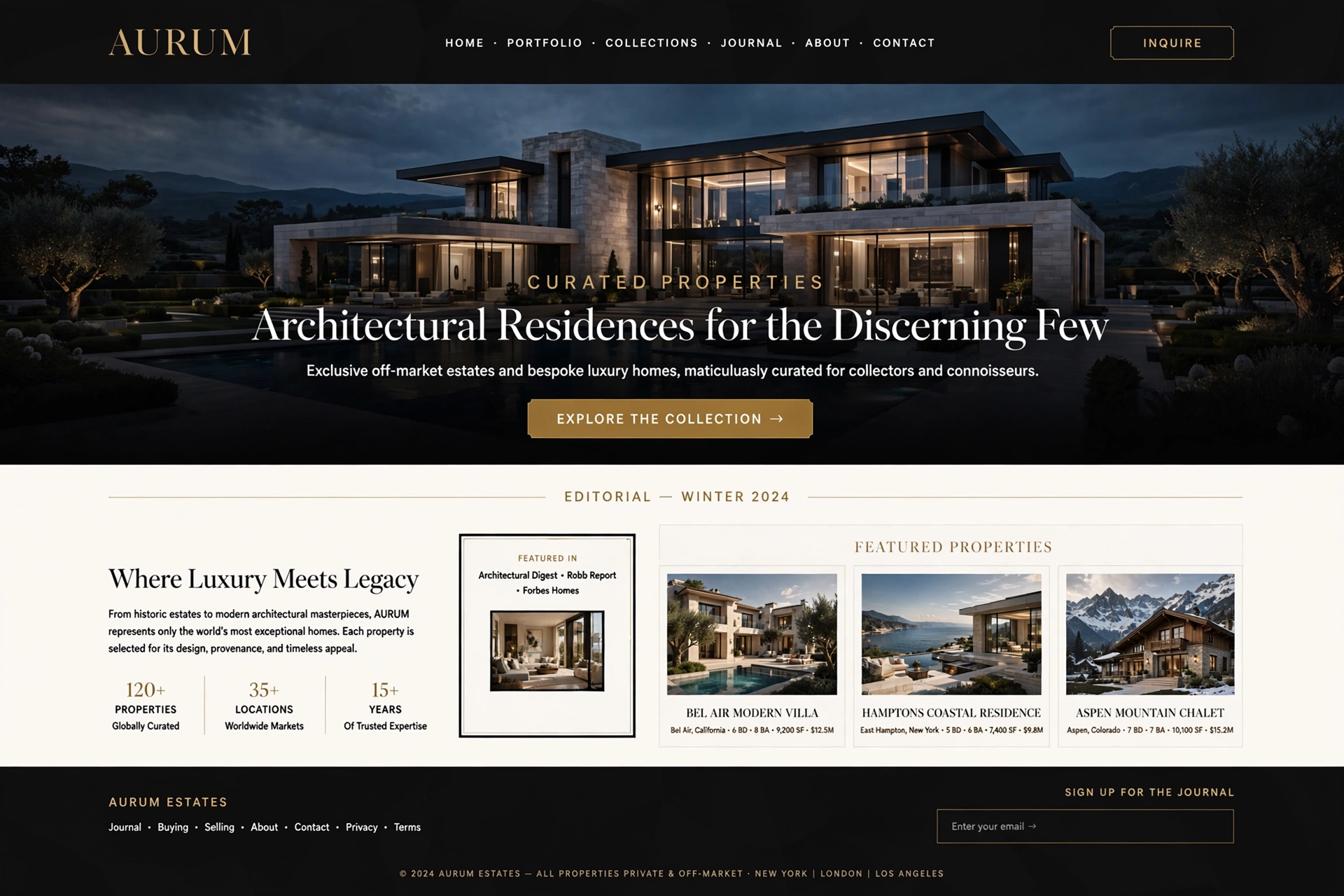 Editorial & Luxury real estate website landing page