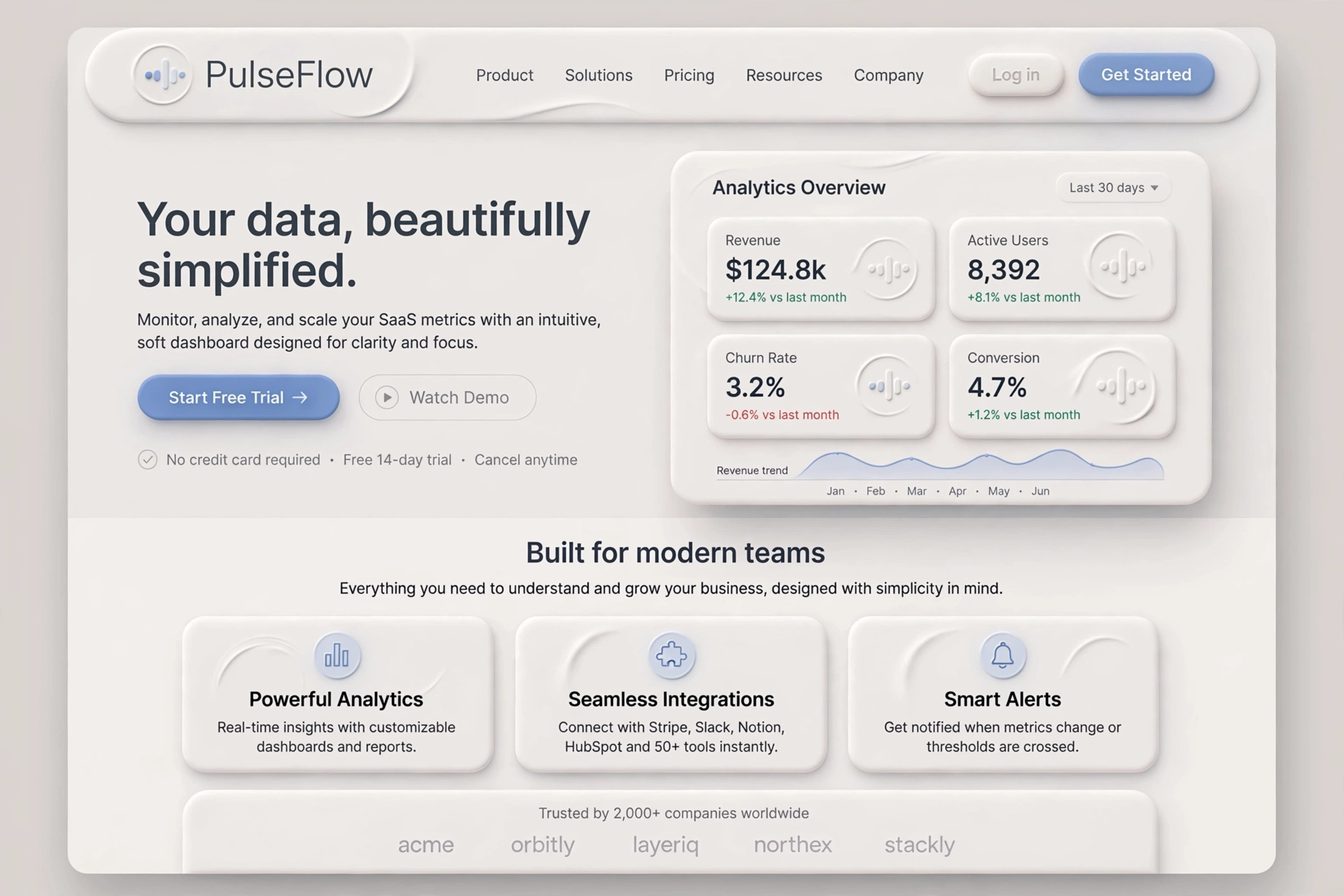 Neumorphism & Soft UI SaaS website landing page