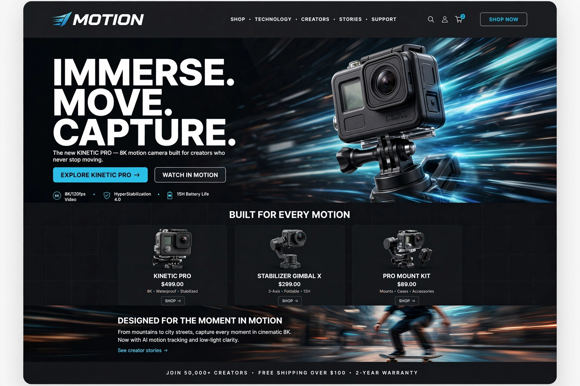 Immersive & Motion ecommerce website landing page