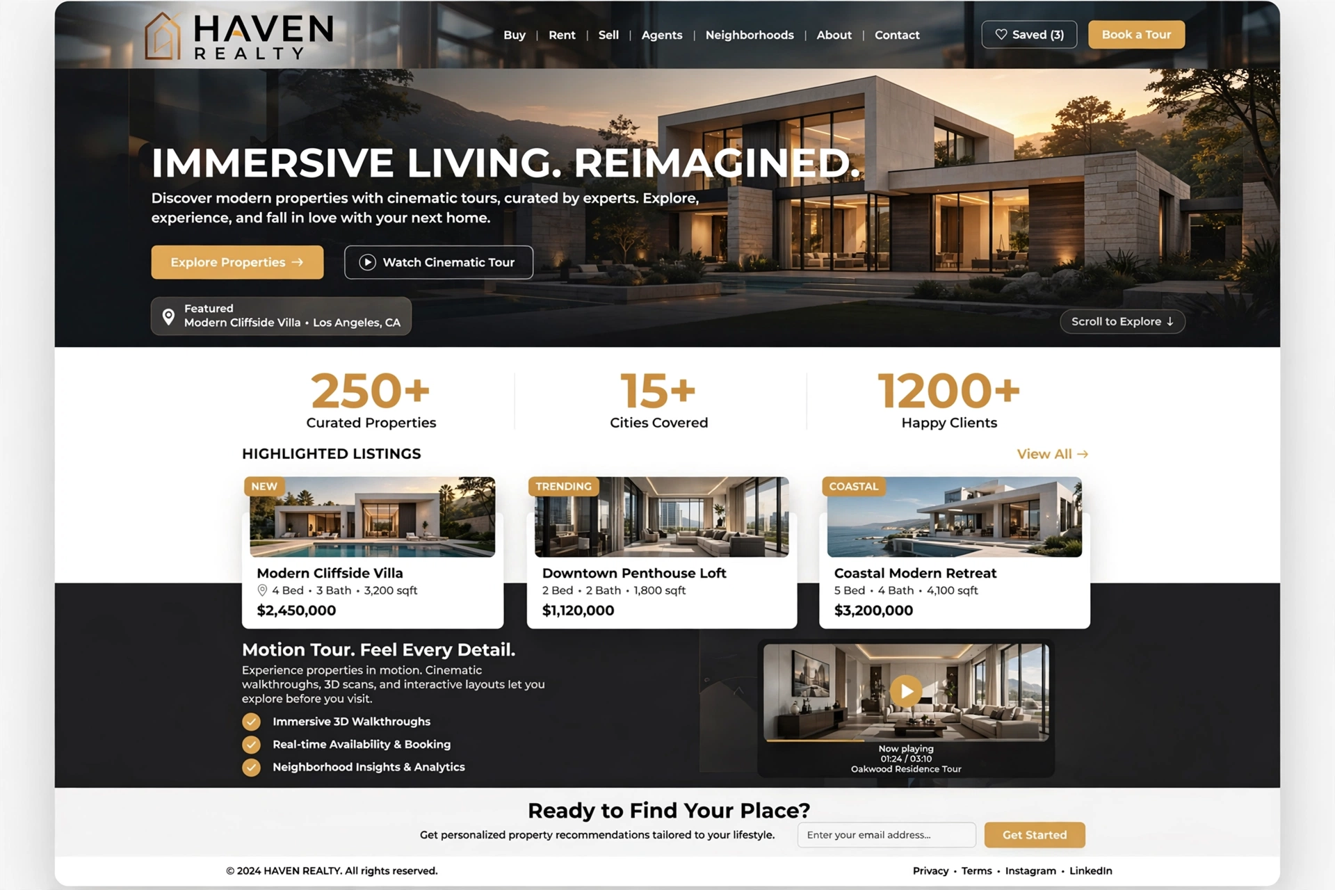 Immersive & Motion real estate website landing page