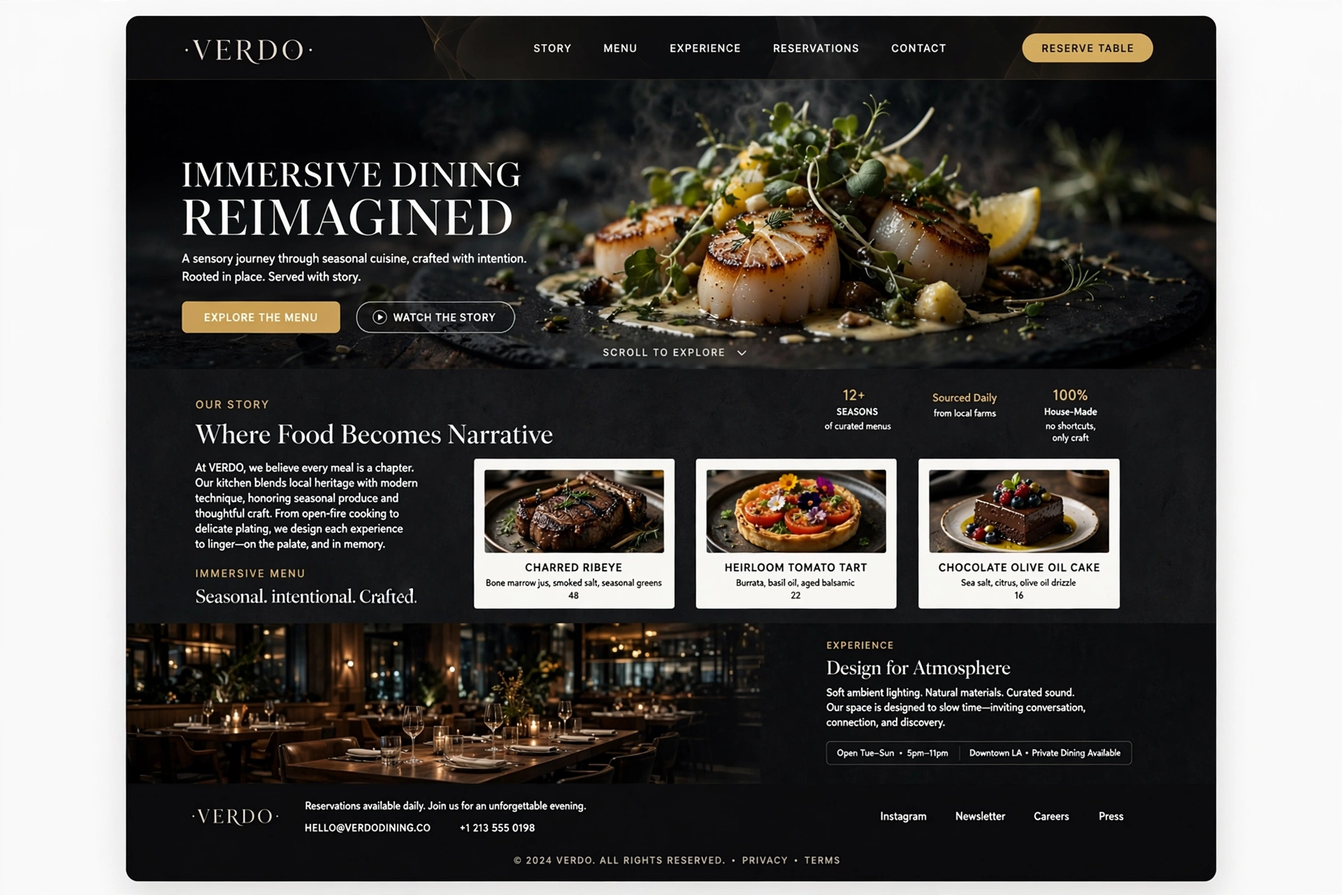 Immersive & Motion restaurant website landing page
