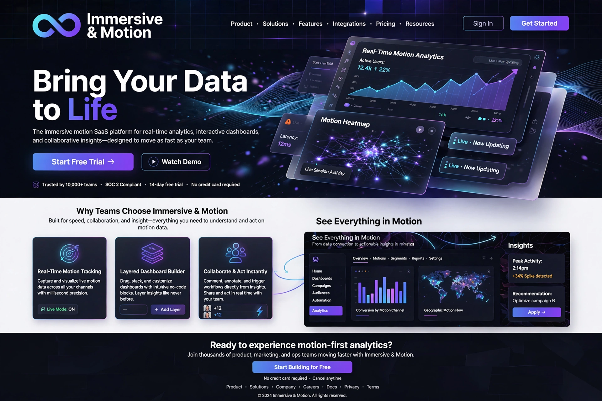 Immersive & Motion SaaS website landing page