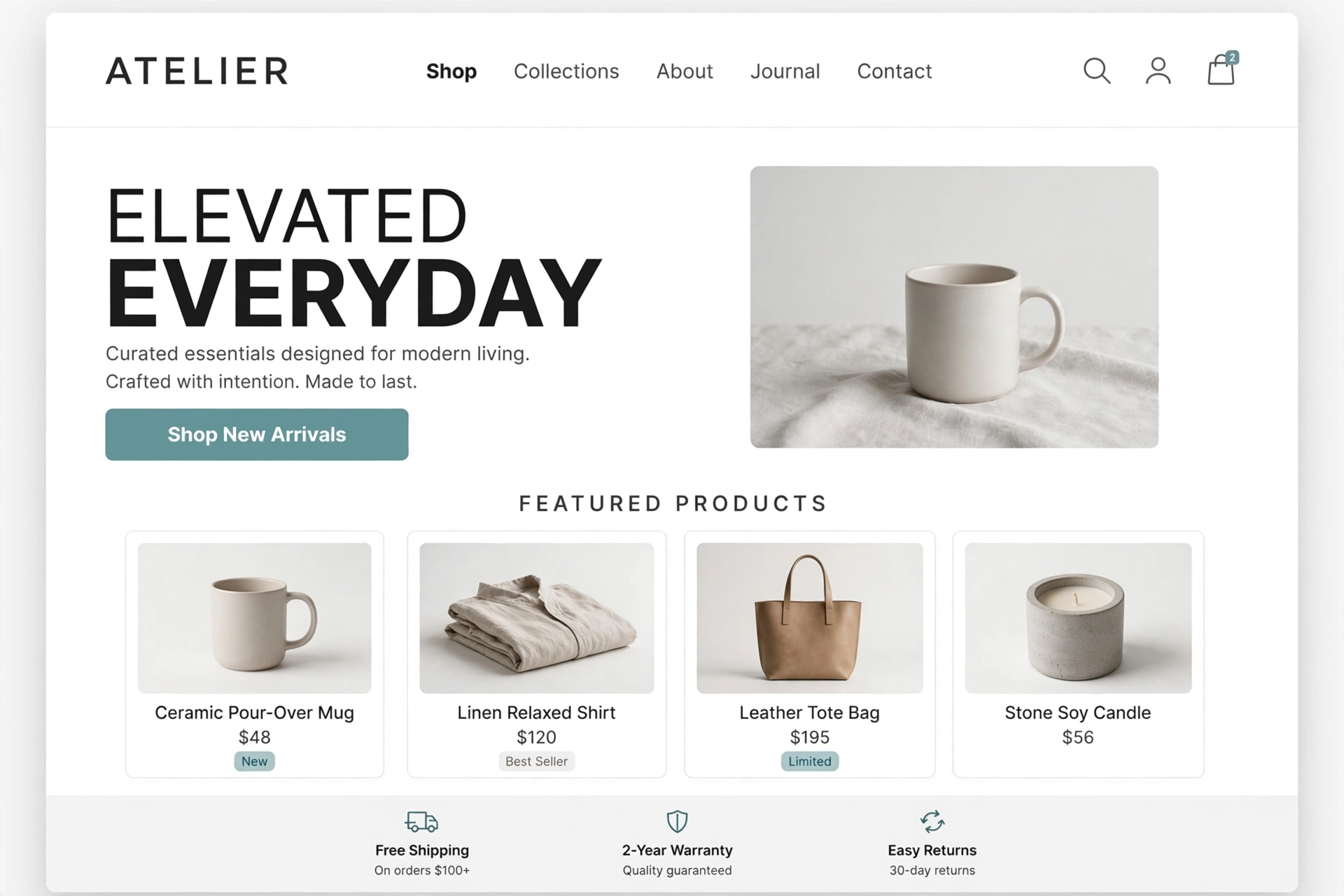 Modern & Minimal ecommerce website landing page