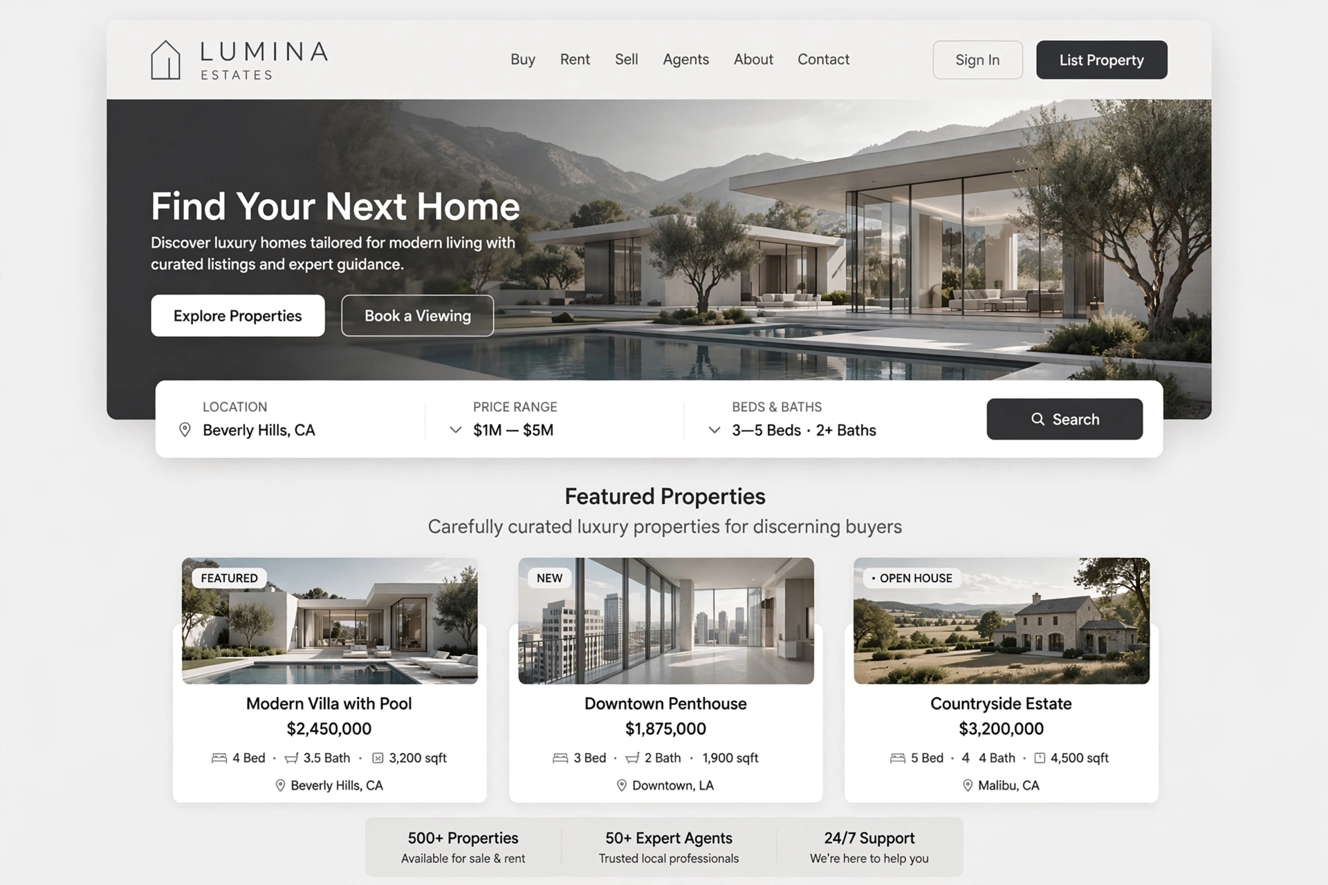 Modern & Minimal real estate website landing page
