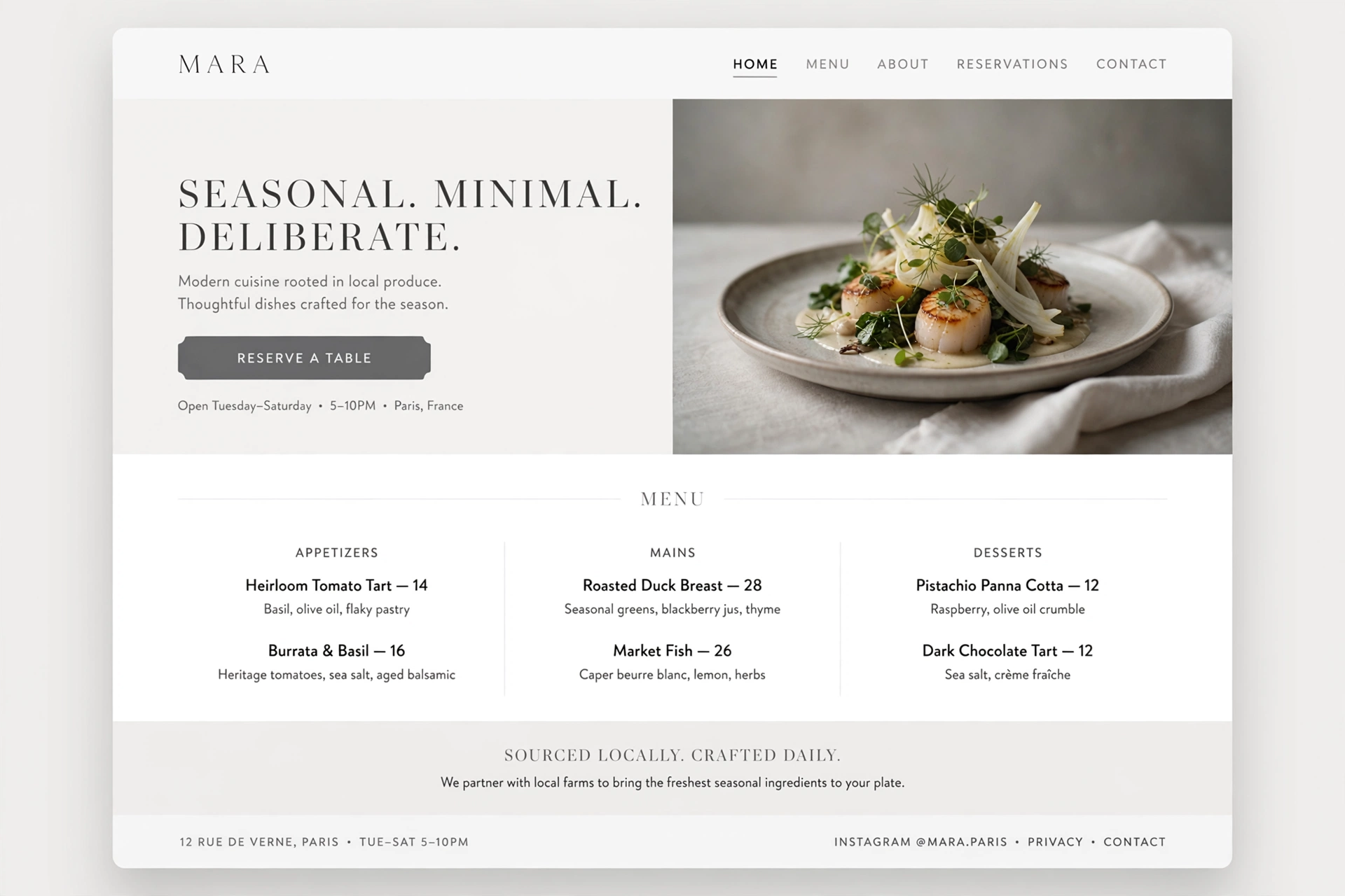 Modern & Minimal restaurant website landing page