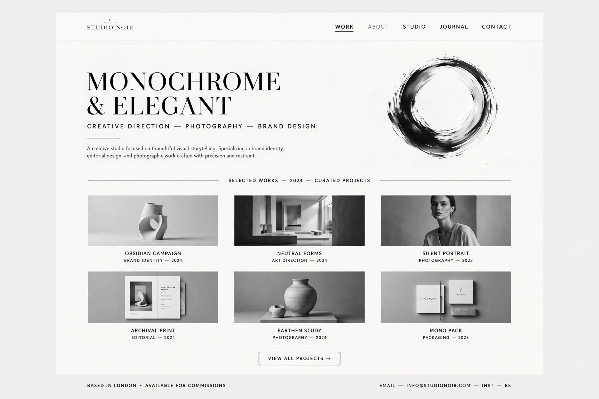 Monochrome & Elegant portfolio website landing page