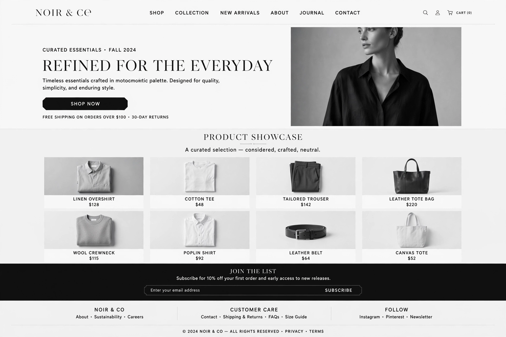 Monochrome & Elegant ecommerce website landing page