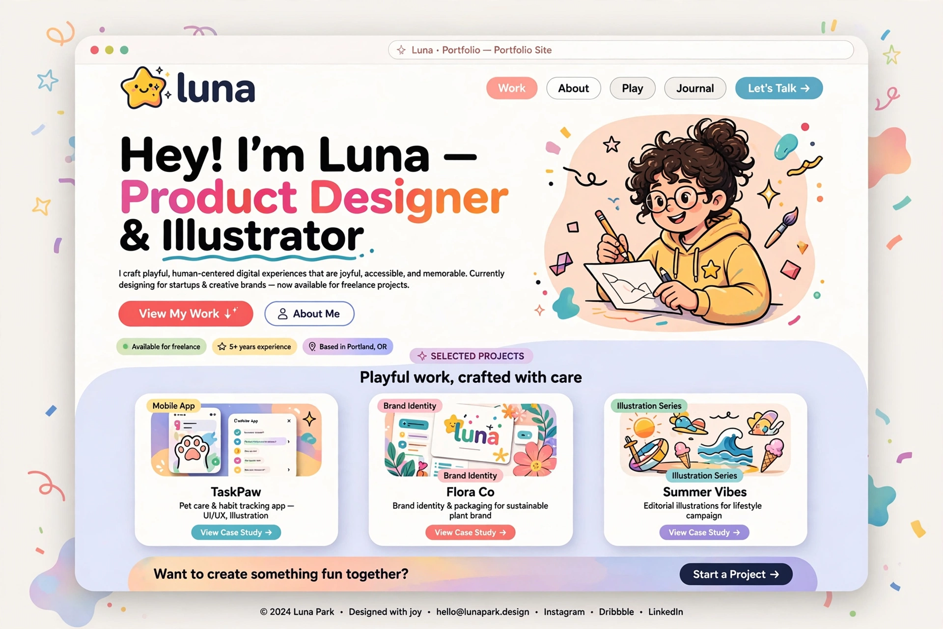 Playful & Illustrative portfolio website landing page