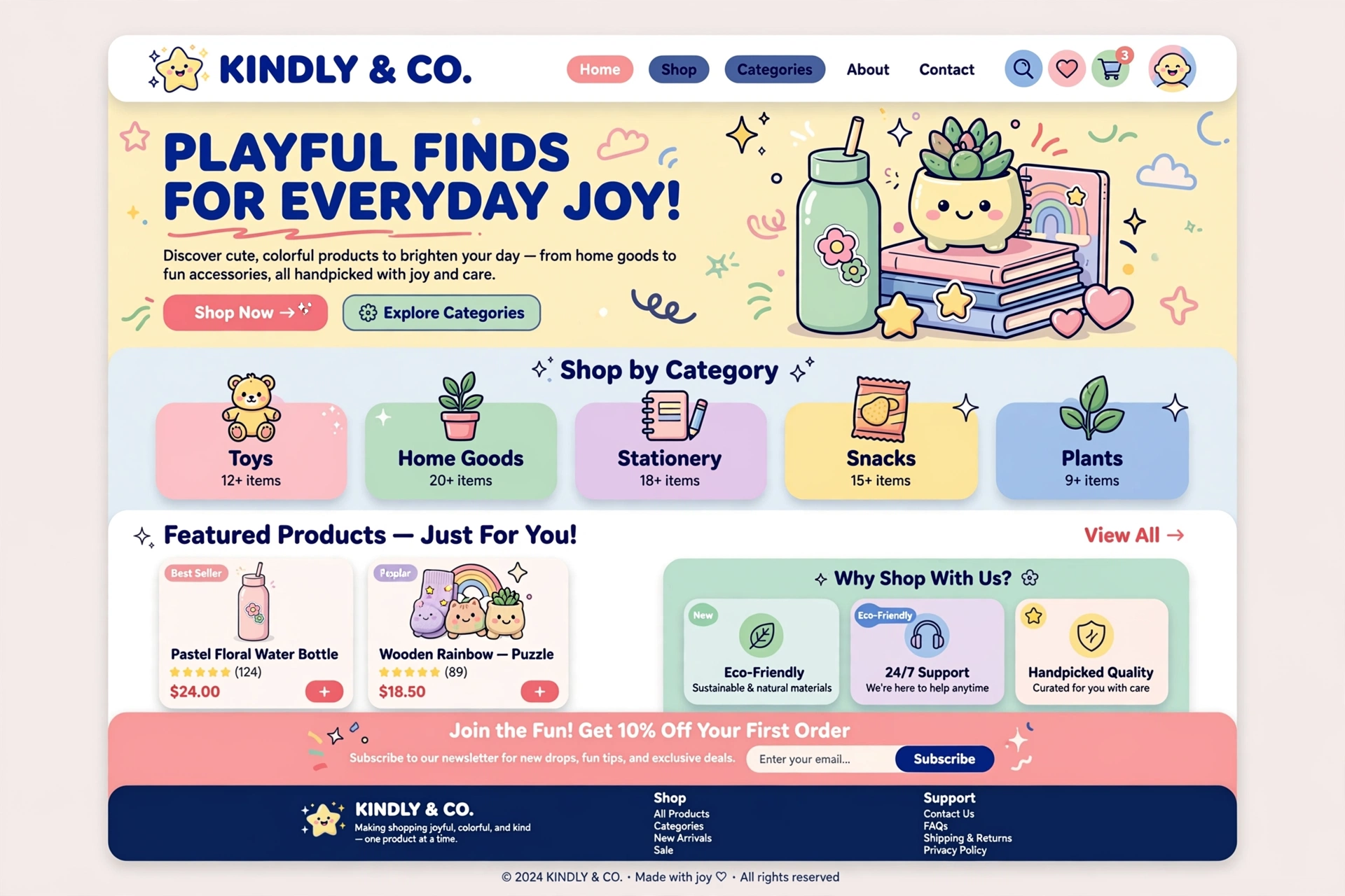 Playful & Illustrative ecommerce website landing page