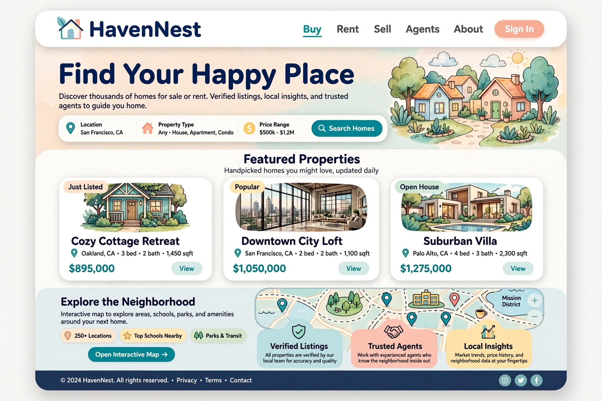 Playful & Illustrative real estate website landing page