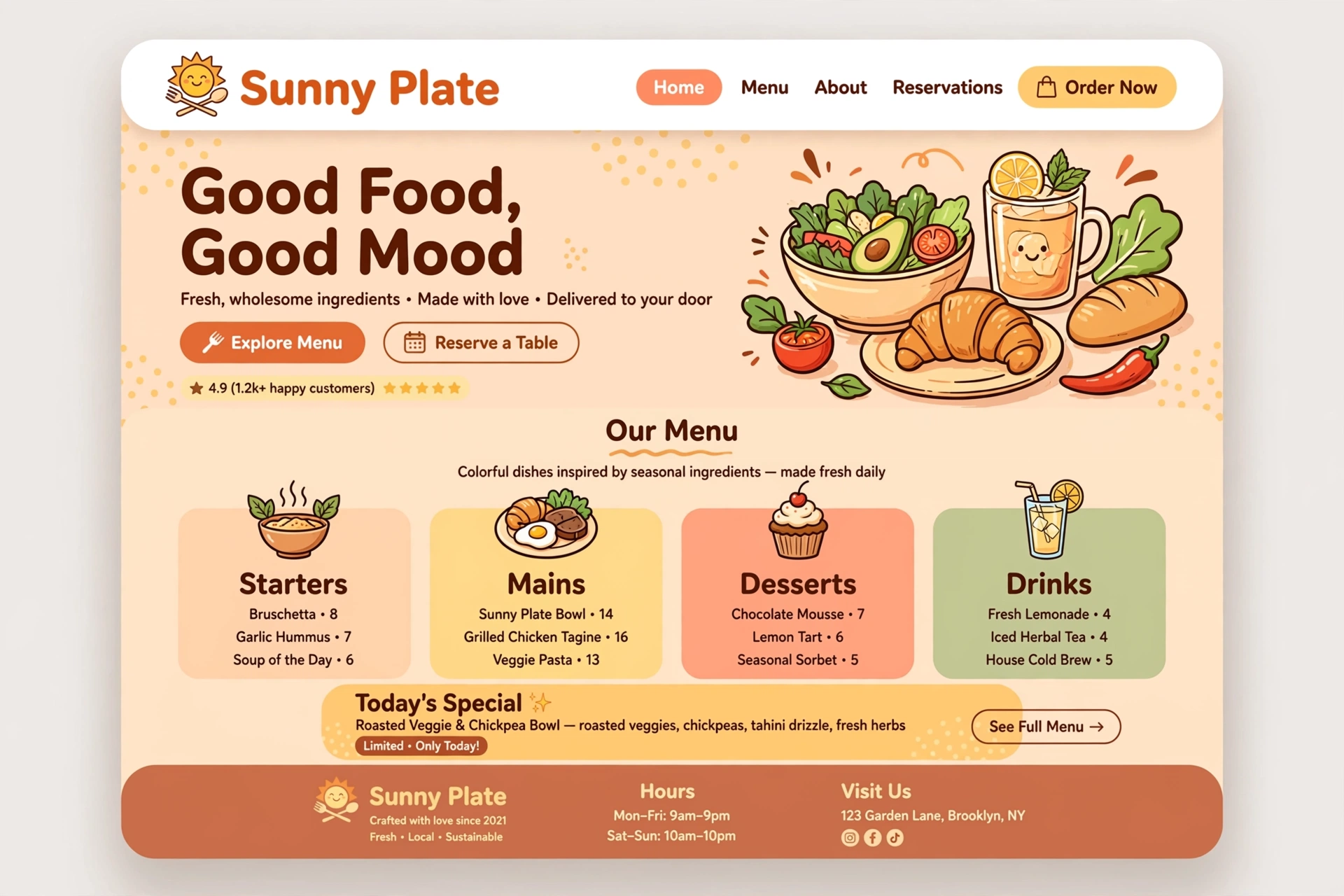 Playful & Illustrative restaurant website landing page