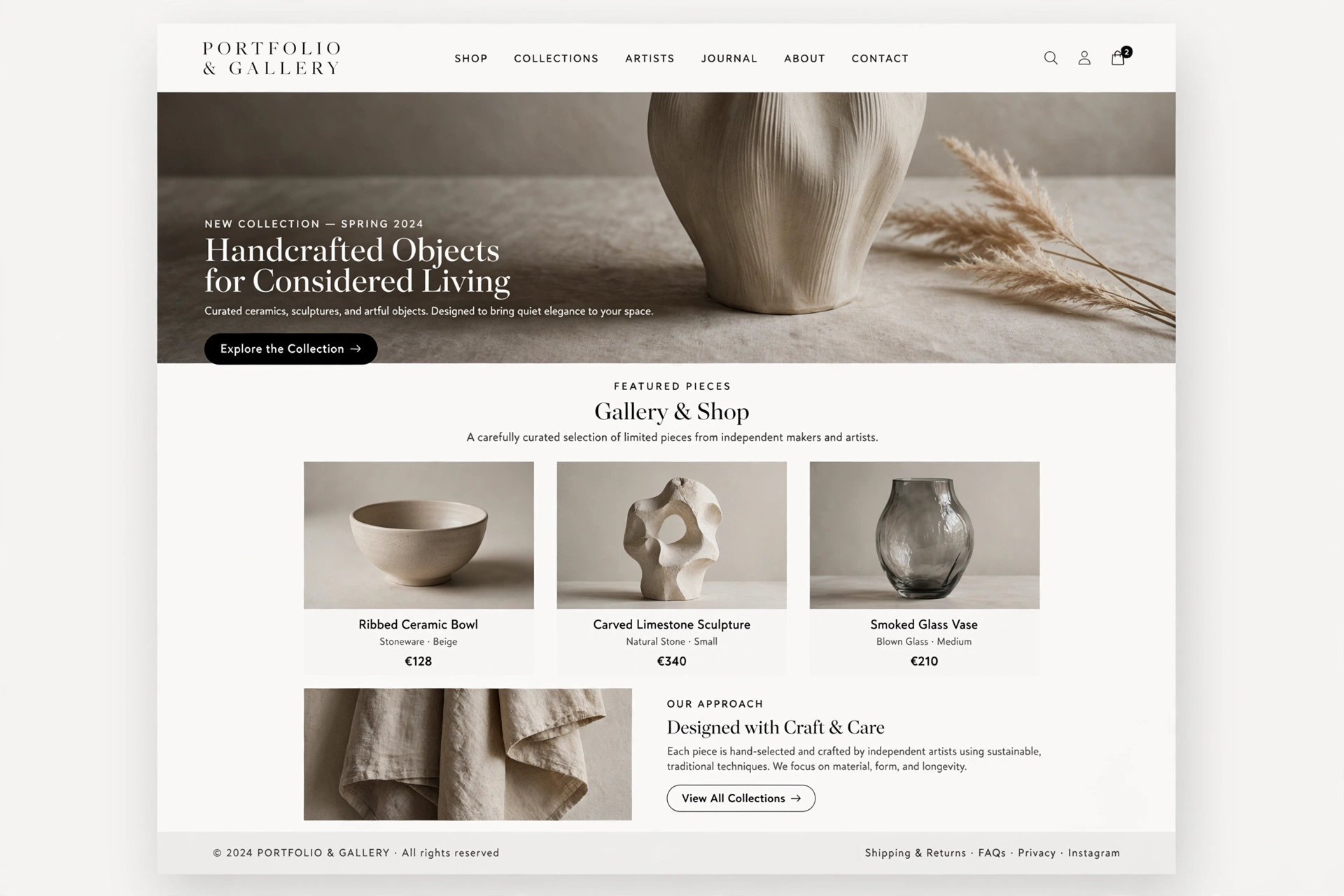 Portfolio & Gallery ecommerce website landing page