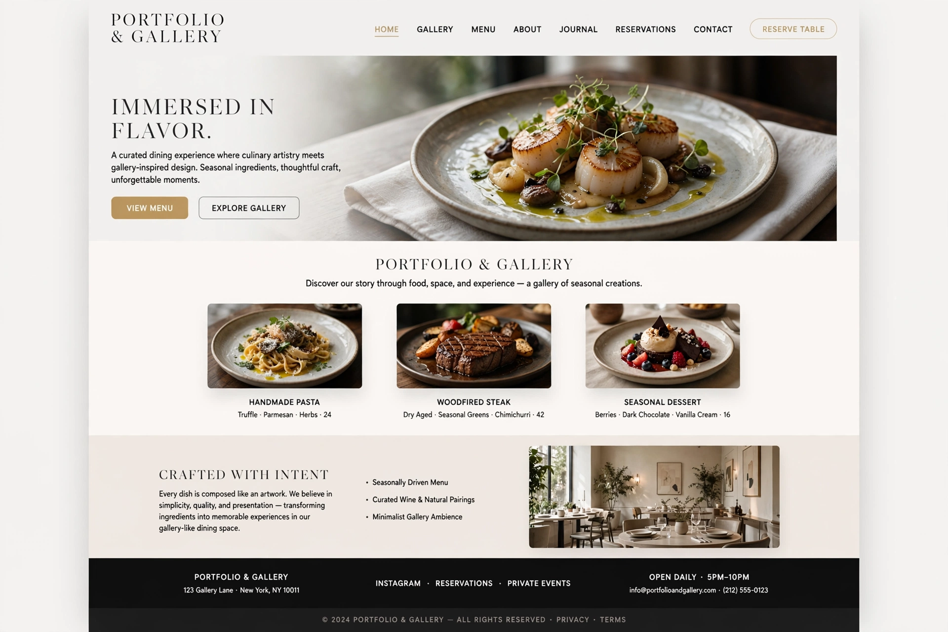 Portfolio & Gallery restaurant website landing page