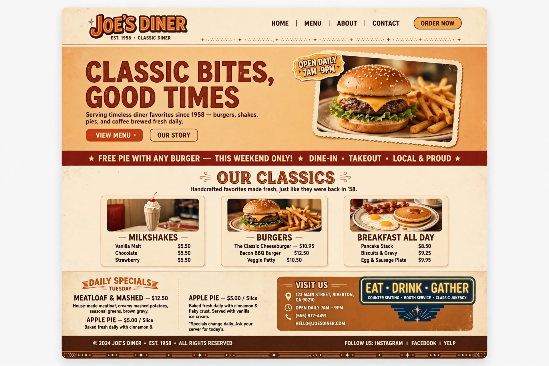 Retro & Vintage restaurant website landing page