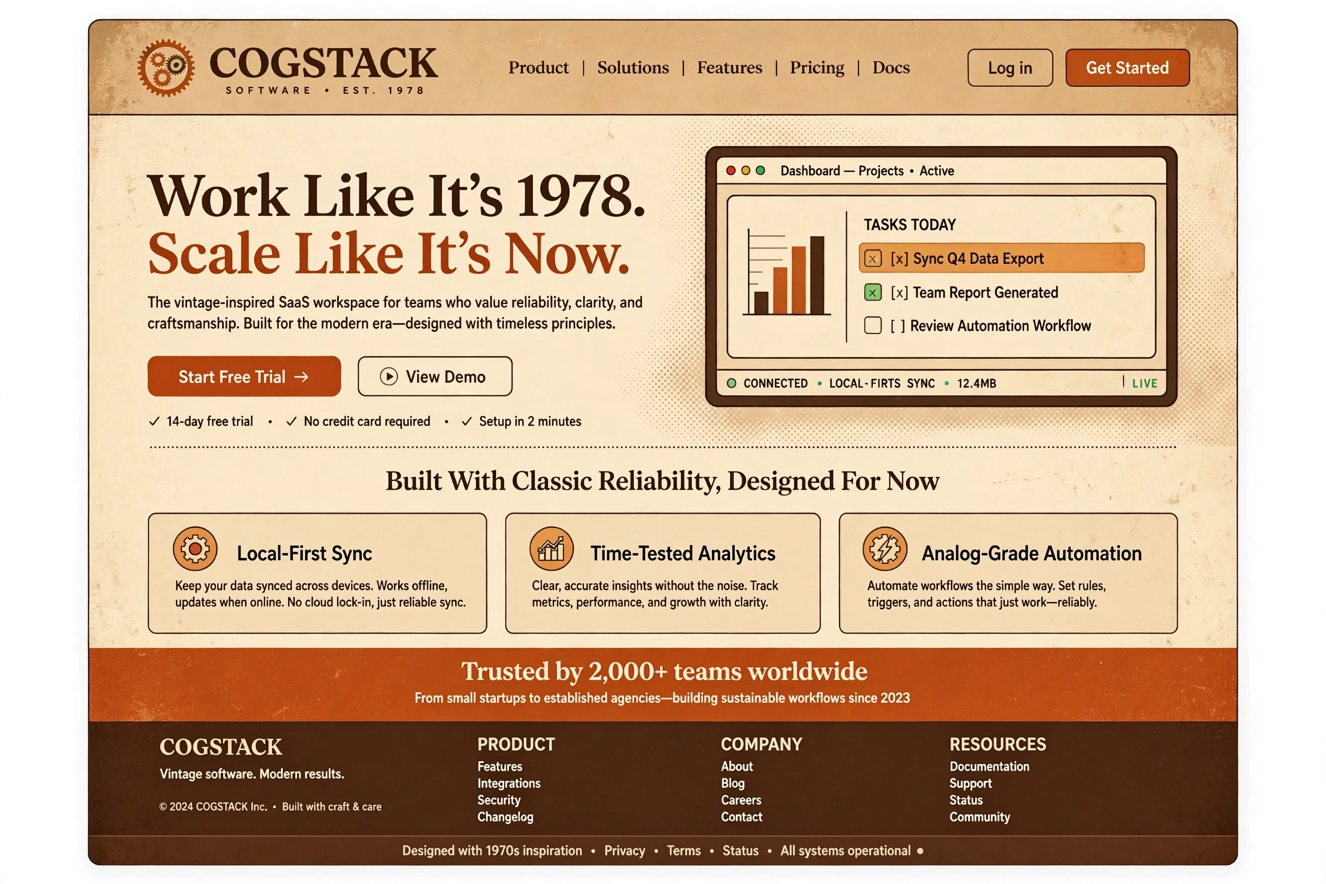 Retro & Vintage SaaS website landing page