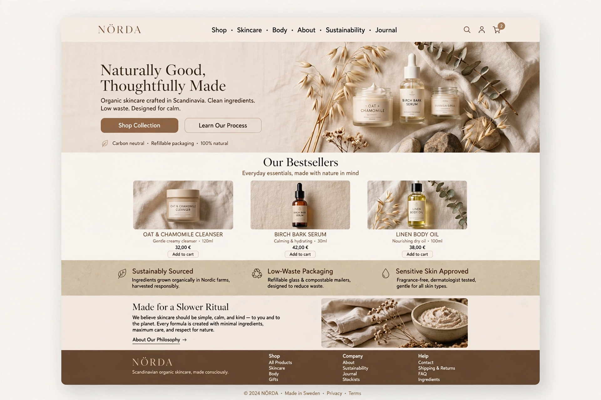 Scandinavian & Organic ecommerce website landing page