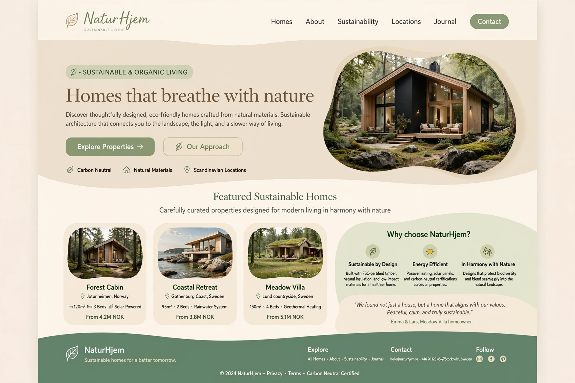 Scandinavian & Organic real estate website landing page