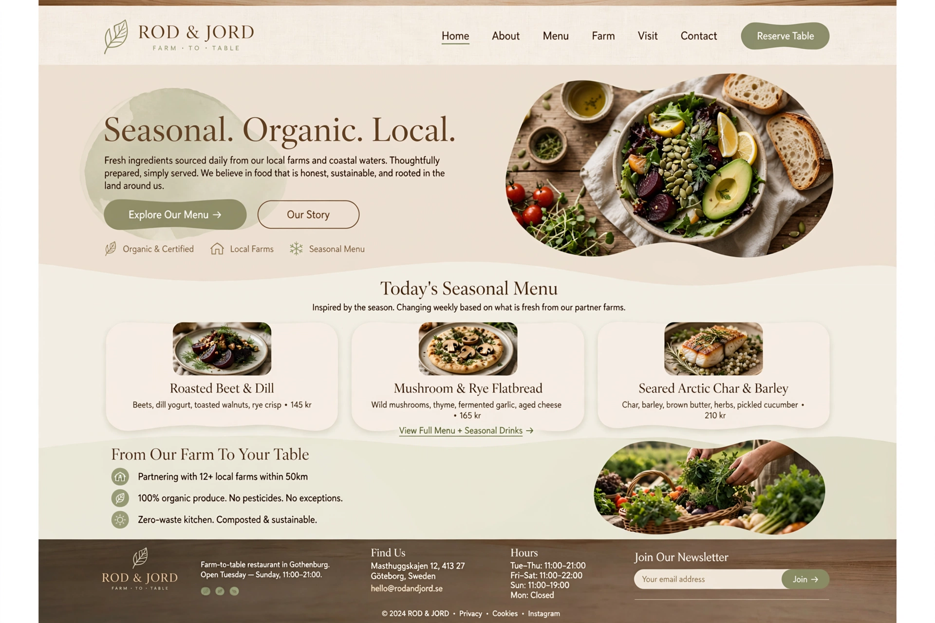 Scandinavian & Organic restaurant website landing page