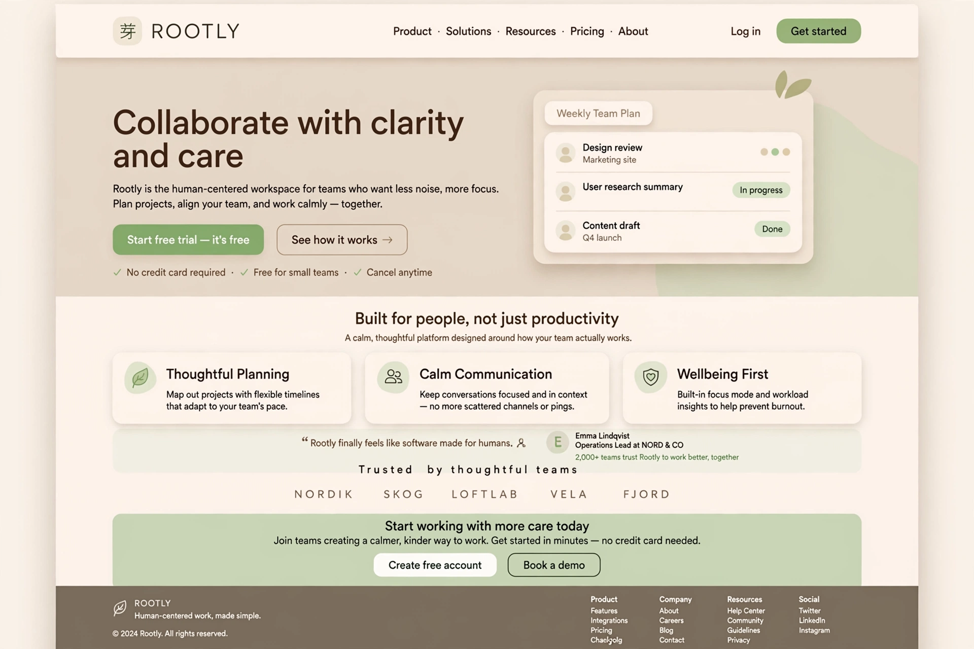 Scandinavian & Organic SaaS website landing page