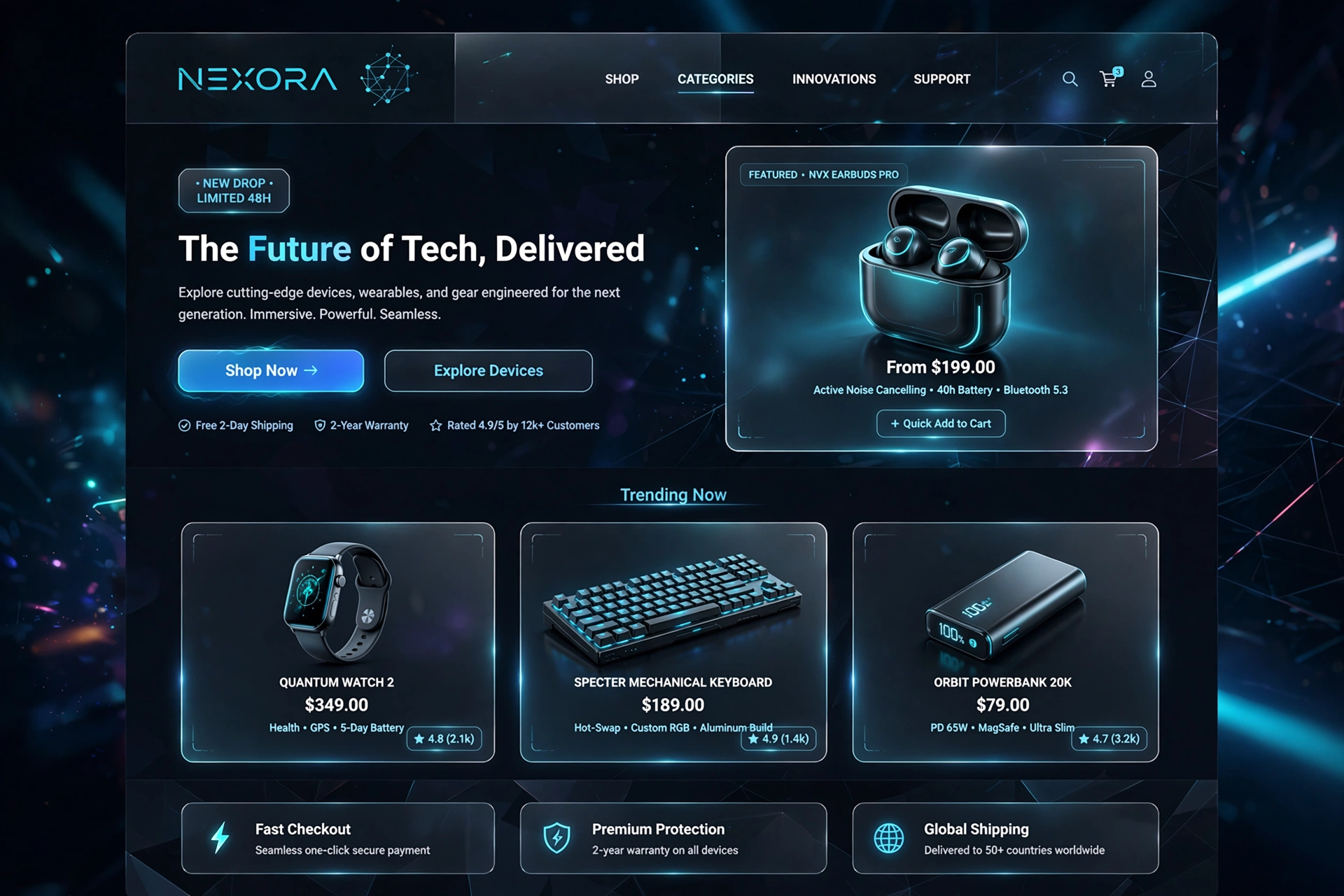 Tech & Futuristic ecommerce website landing page