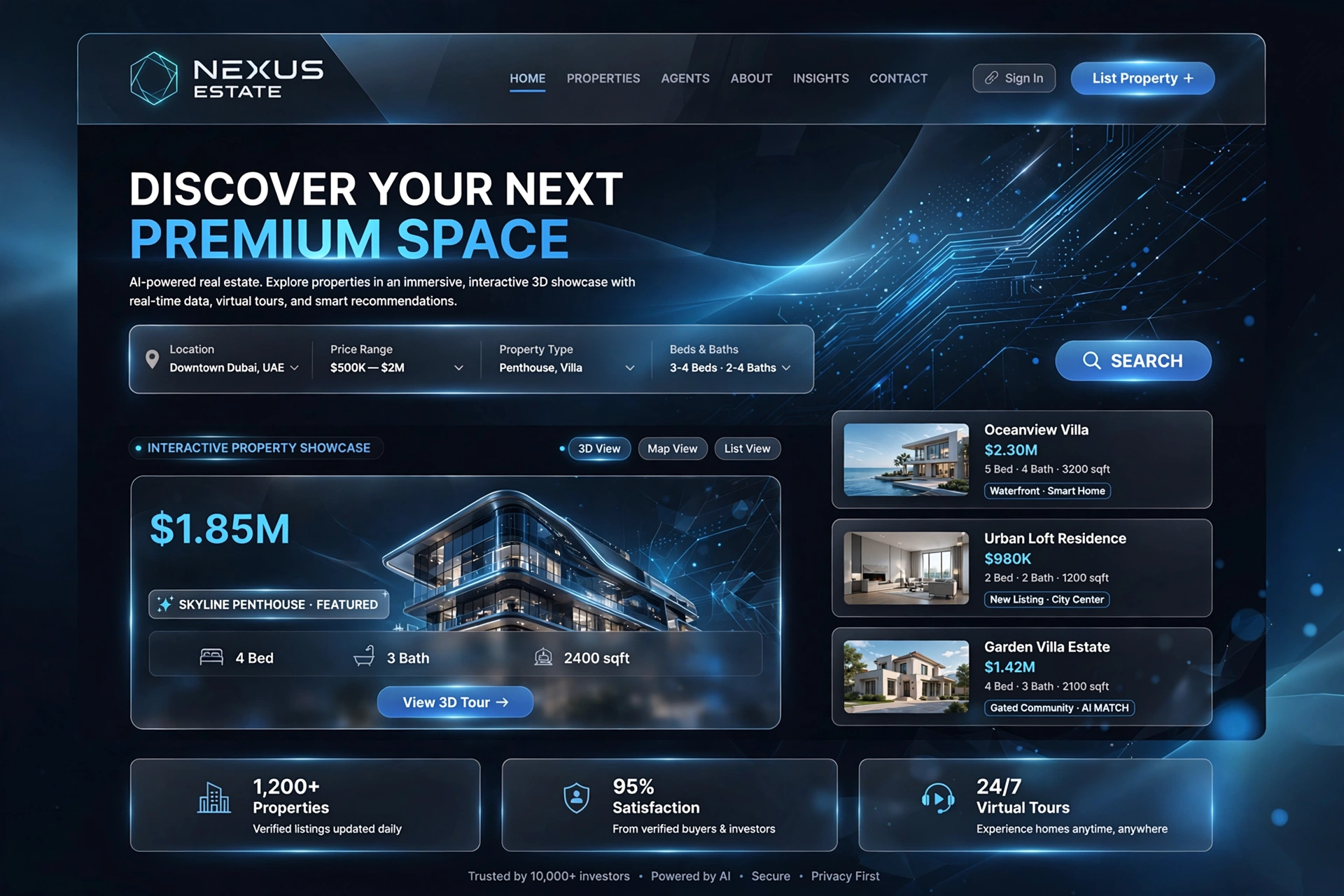 Tech & Futuristic real estate website landing page