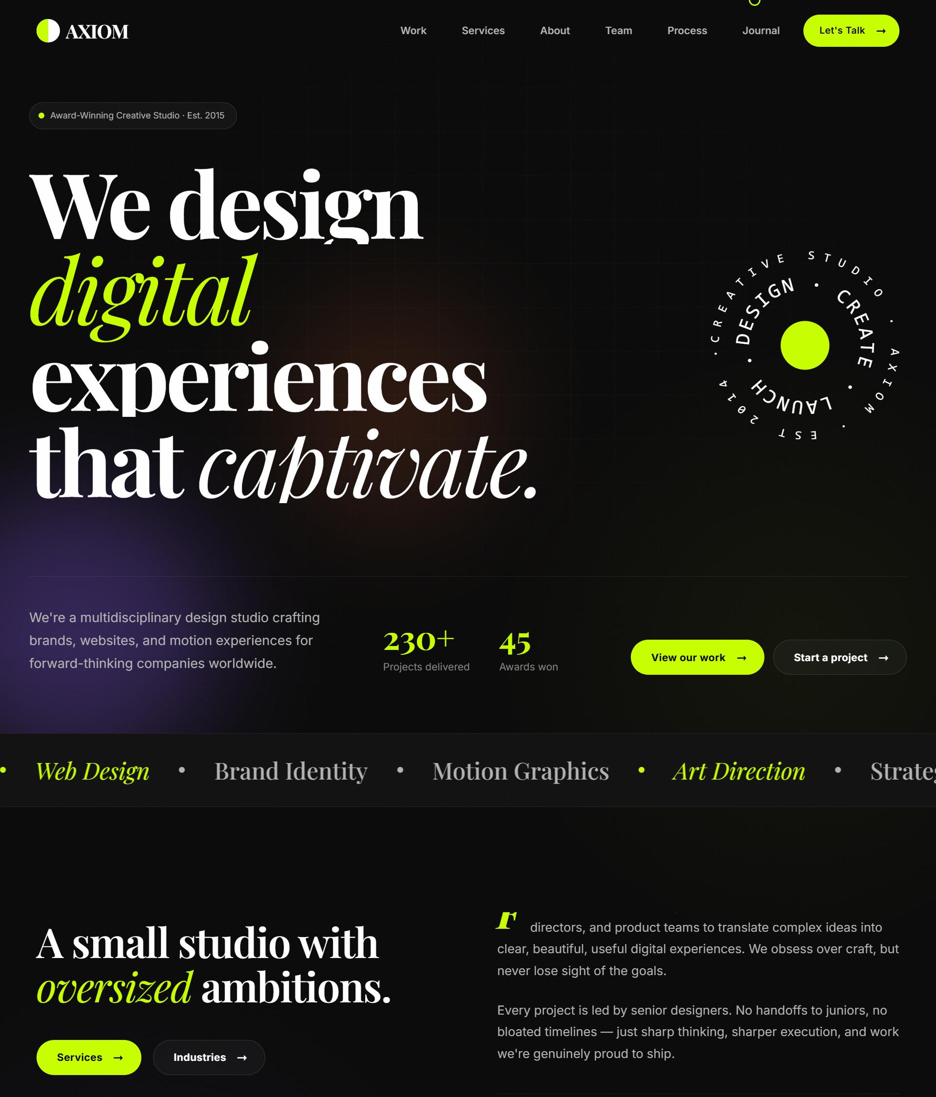 Axiom portfolio theme UI display