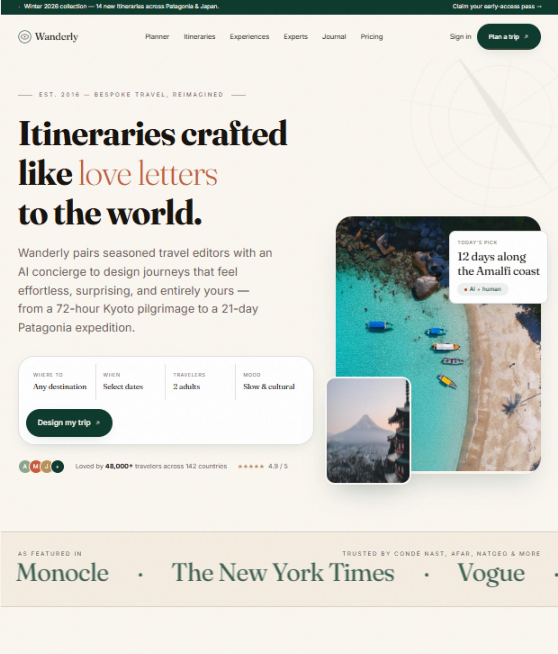 Wanderly travel concierge theme visual design